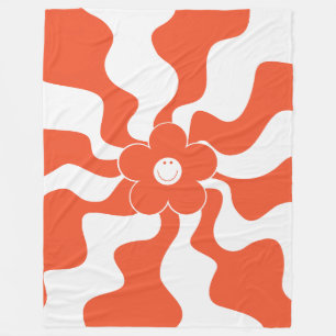 Happy Retro Daisy in Orange and White Fleece Blanket