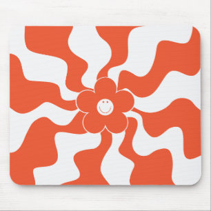 Happy Retro Daisy in Orange and White Mouse Pad