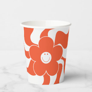 Happy Retro Daisy in Orange and White Paper Cups