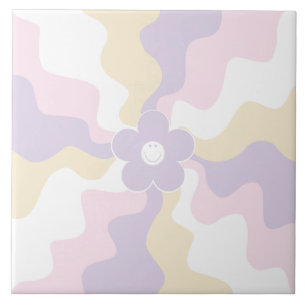 Happy Retro Daisy - Pastel Pink, Yellow and Purple Ceramic Tile