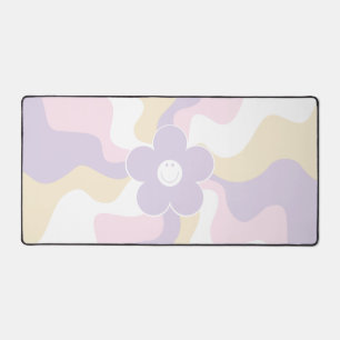 Happy Retro Daisy - Pastel Pink, Yellow and Purple Desk Mat