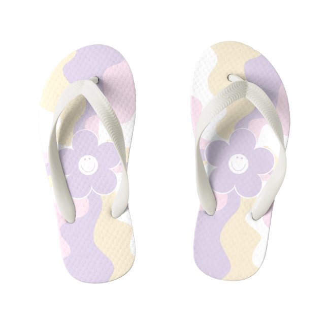 Happy Retro Daisy - Pastel Pink, Yellow and Purple Kid's Thongs (Footbed)