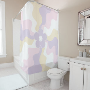 Happy Retro Daisy - Pastel Pink, Yellow and Purple Shower Curtain