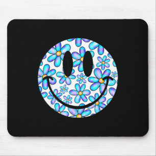 Happy retro daisy smile face blue preppy men women mouse pad