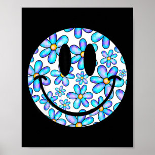 Happy retro daisy smile face blue preppy men women poster