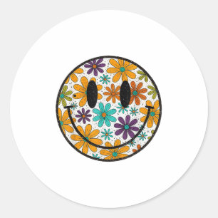 Happy Retro Daisy Smile Face Preppy Aesthetic Men Classic Round Sticker