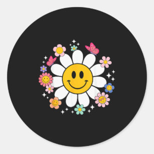Happy Retro Daisy Smile Face Preppy Aesthetic Men  Classic Round Sticker