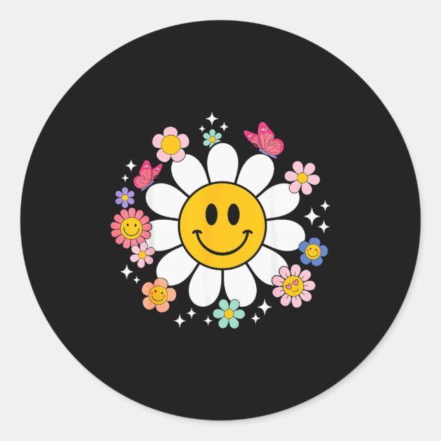 Happy Retro Daisy Smile Face Preppy Aesthetic Men  Classic Round Sticker (Front)