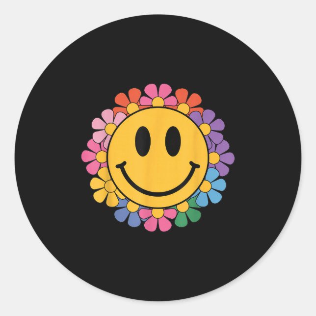 Happy Retro Daisy Smile Face Preppy Aesthetic Men  Classic Round Sticker (Front)