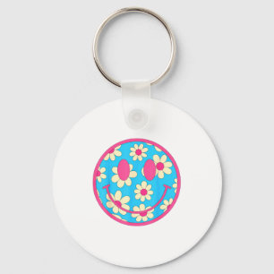 Happy Retro Daisy Smile Face Preppy Aesthetic Men Key Ring