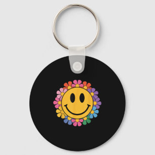 Happy Retro Daisy Smile Face Preppy Aesthetic Men Key Ring