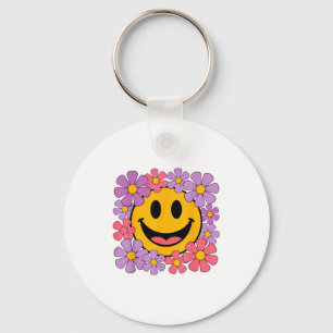 Happy Retro Daisy Smile Face Preppy Aesthetic Men Key Ring