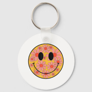 Happy Retro Daisy Smile Face Preppy Aesthetic Men Key Ring