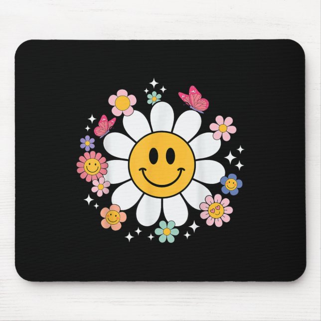 Happy Retro Daisy Smile Face Preppy Aesthetic Men  Mouse Pad (Front)