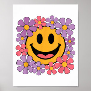 Happy Retro Daisy Smile Face Preppy Aesthetic Men  Poster
