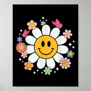 Happy Retro Daisy Smile Face Preppy Aesthetic Men  Poster