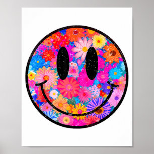 Happy Retro Daisy Smile Face Preppy Aesthetic Men  Poster