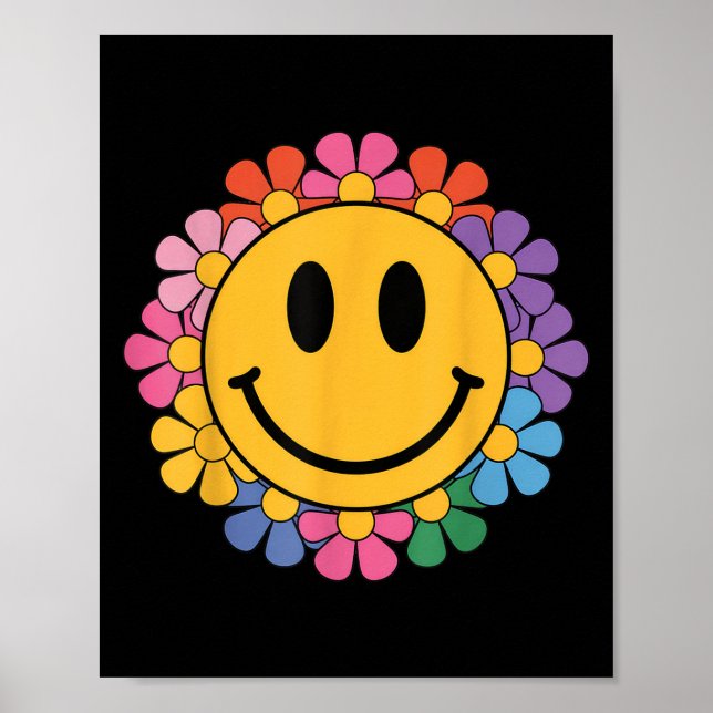 Happy Retro Daisy Smile Face Preppy Aesthetic Men  Poster (Front)