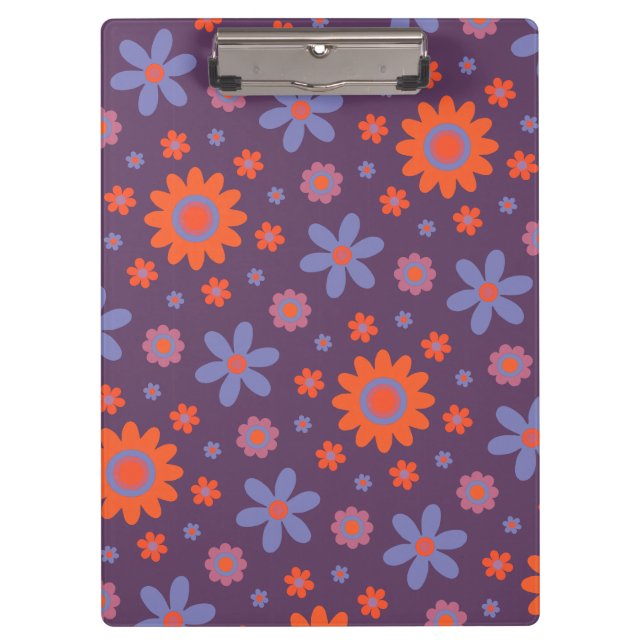  Happy Retro Flowers Cute 70s Hippie Daisy Pattern Clipboard (Front)