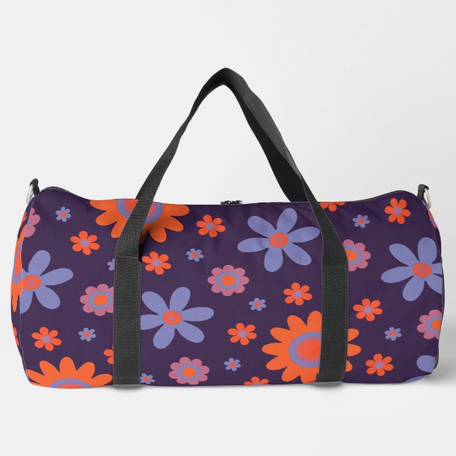  Happy Retro Flowers Cute 70s Hippie Daisy Pattern Duffle Bag (Front)