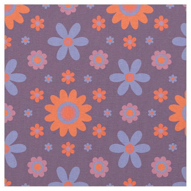 Happy Retro Flowers Cute 70s Hippie Daisy Pattern Fabric (Close Up)