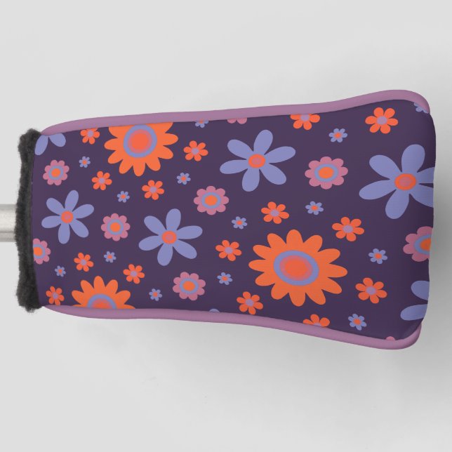  Happy Retro Flowers Cute 70s Hippie Daisy Pattern Golf Head Cover (Front)