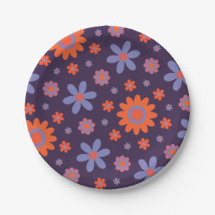 Happy Retro Flowers Cute 70s Hippie Daisy Pattern Paper Plate