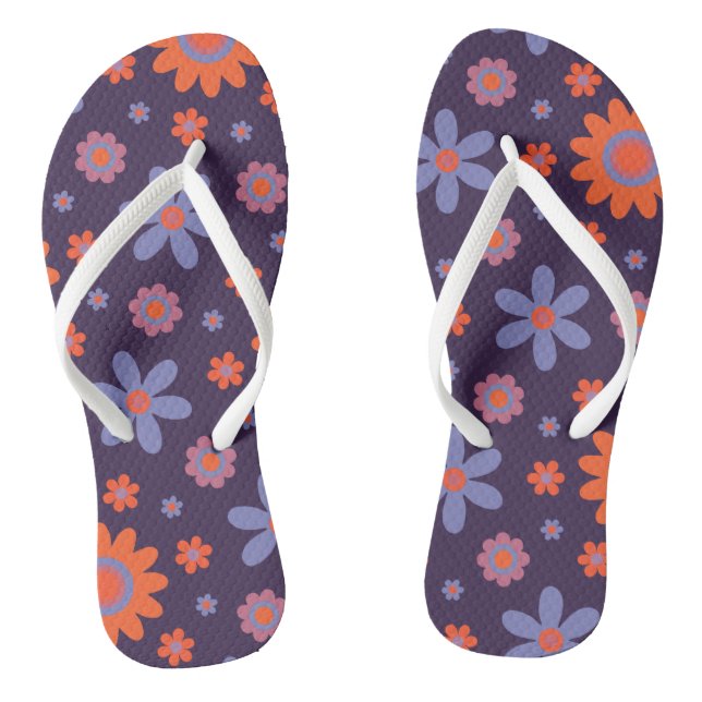  Happy Retro Flowers Cute 70s Hippie Daisy Pattern Thongs (Footbed)