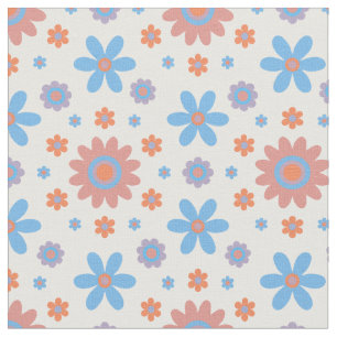 Happy Retro Flowers Cute 70s Pastel Daisy Pattern Fabric