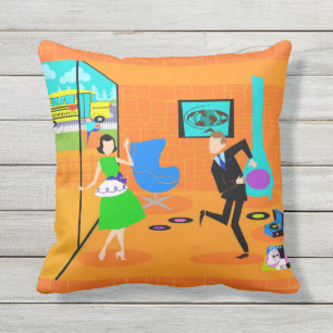 Happy Retro Parents Outdoor Pillow