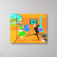 Happy Retro Parents Stretched Canvas Print