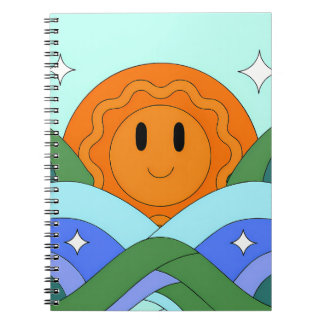 Happy Retro Sun Over Rolling Hills Notebook