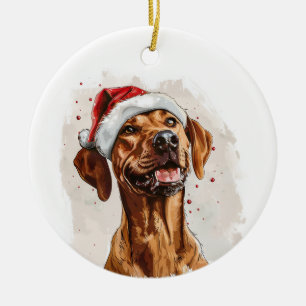 Happy Rhodesian Ridgeback Christmas Personalized Ceramic Ornament