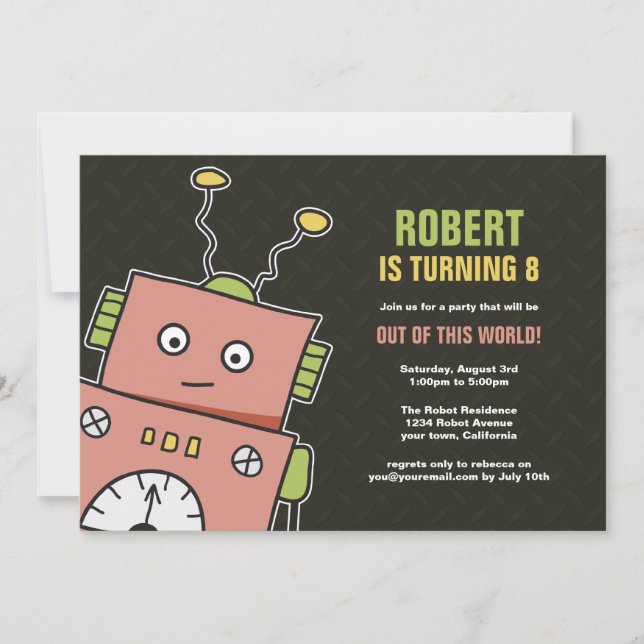 Happy Robot Birthday Party Invitations (Front)