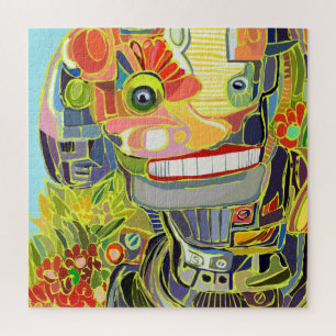 Happy Robot Selfie in Nature Jigsaw Puzzle