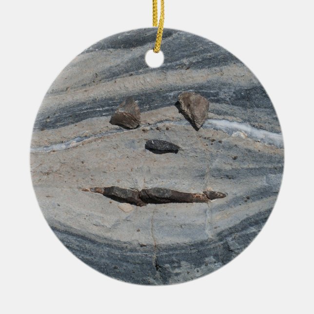 Happy Rock Face Ceramic Tree Decoration (Front)