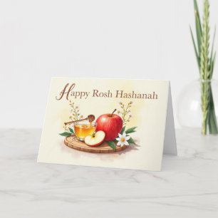Happy Rosh Hashanah Apple and Honey with Flowers Card