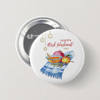 Happy Rosh Hashanah in Watercolor 6 Cm Round Badge
