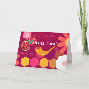 Happy Rosh Hashanah Jewish New Year Floral Pattern Card