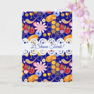 Happy Rosh Hashanah Jewish New Year Floral Pattern Card