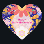 Happy Rosh Hashanah Jewish New Year Floral Pattern Heart Sticker<br><div class="desc">Happy Rosh Hashanah Lettering "L'Shana Tova" Jewish New Year Holiday symbols card. Torah, Honey and apple, shofar, pomegranate, star of David, Flowers, Rosh Hashana traditional fruits autumn season, Shanah Tovah festival Party decoration, sukkot event. Judaica Religion. Vintage. Crafts & Party Supplies > Gift Wrapping Supplies > Stickers & Labels Card...</div>