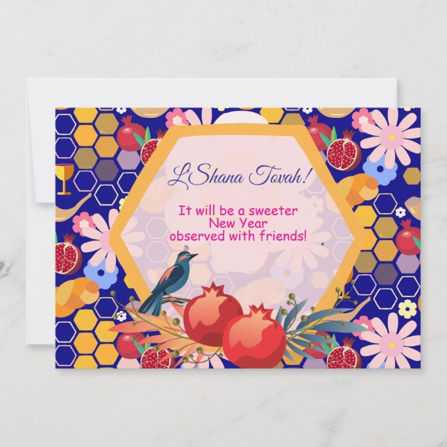 Happy Rosh Hashanah Jewish New Year Floral Pattern Invitation (Front)