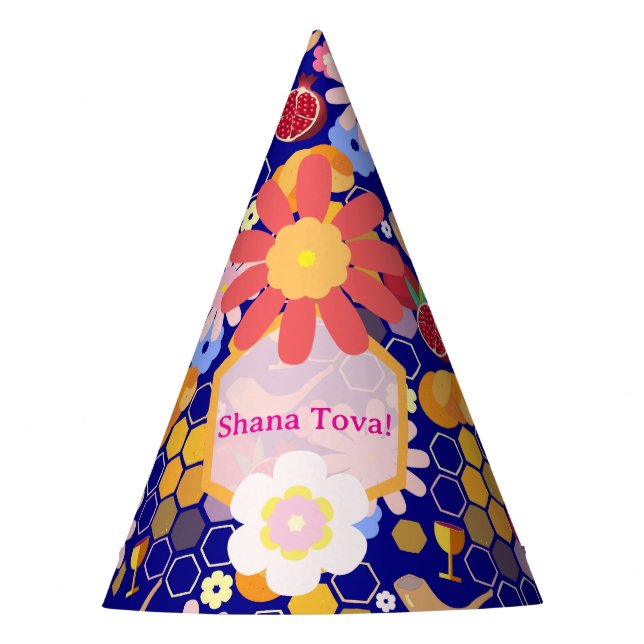 Happy Rosh Hashanah Jewish New Year Floral Pattern Party Hat (Front)