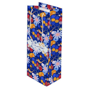 Happy Rosh Hashanah Jewish New Year Floral Pattern Wine Gift Bag