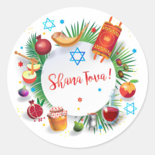 Happy Rosh Hashanah Jewish New Year Honey & Apple Classic Round Sticker