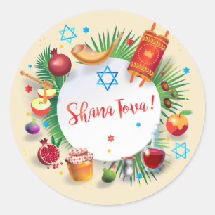 Happy Rosh Hashanah Jewish New Year Honey & Apple Classic Round Sticker