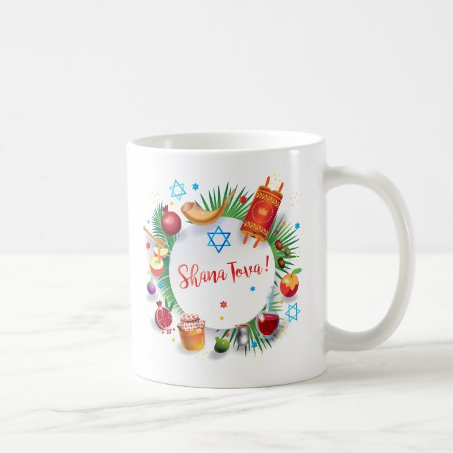 Happy Rosh Hashanah Jewish New Year Honey & Apple Coffee Mug (Right)