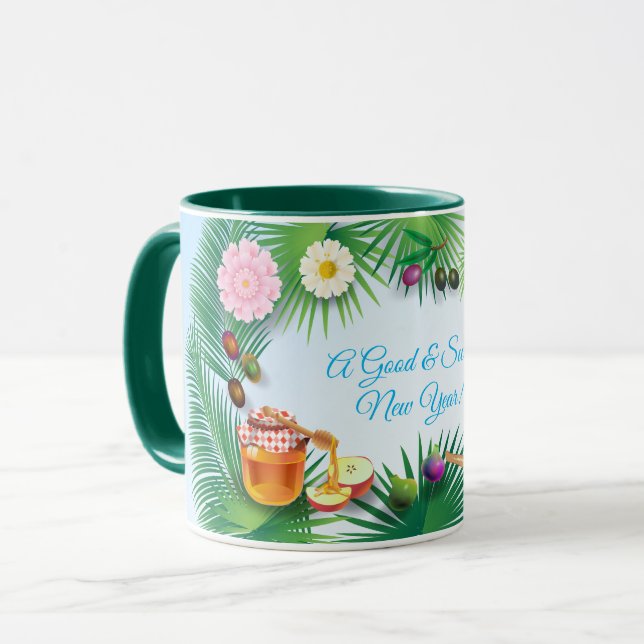 Happy Rosh Hashanah Jewish New Year Honey & Apple Mug (Front Left)
