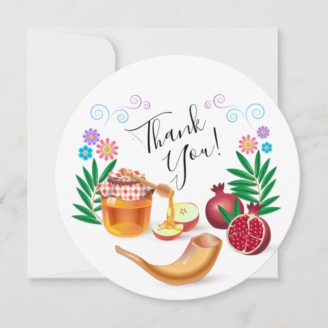 Happy Rosh Hashanah Jewish New Year Honey & Apple Thank You Card (Front)