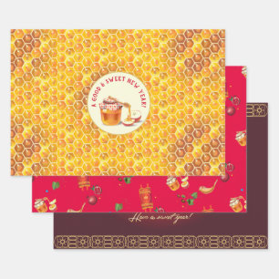 Happy Rosh Hashanah Jewish New Year Honey & Apple Wrapping Paper Sheet